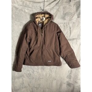 Berne Womens Duck Jacket Brown Sherpa Lined Hooded Work coat Size M 8-10